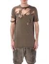 Rick Owens Drkshdw Distressed Longline Round Neck T-shirt In Brown