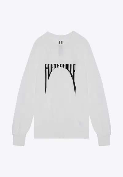 Rick Owens Drkshdw Logo Print Long-sleeved Jersey T-shirt In White