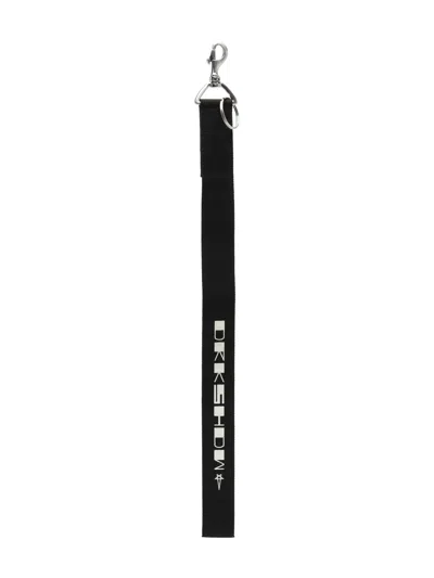 Rick Owens Drkshdw Logo-print Ribbon Keyring In Black
