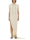 Rick Owens Drkshdw Long Dress Hood Cap Sleeves Floor-length In Beige