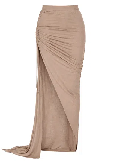 Rick Owens Drkshdw Long Skirt Slit Draped Ruched Maxi In Brown