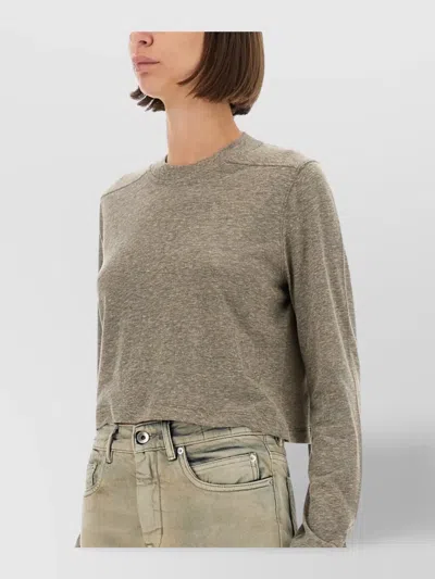 Rick Owens Drkshdw Long Sleeve Cropped Crew Neck Top In Brown