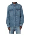 Rick Owens Drkshdw Mens Two-buttoned-pockets Curved-hem Denim Shirt Washed Indigo In Blue