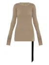 Rick Owens Drkshdw Asymmetric Hem Long Sleeve Ribbed Top In Brown