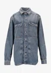 Rick Owens Drkshdw Long-sleeved Denim Shirt With Strap In Blue