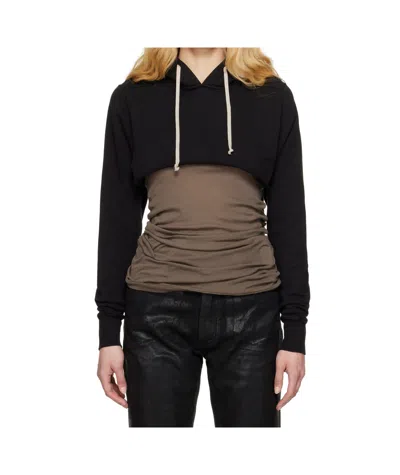 Rick Owens Drkshdw Long-sleeved Hooded Sweatshirt In Black