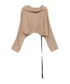 Rick Owens Drkshdw Hooded Cropped Tunic Draped Detail In Brown