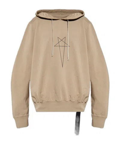 Rick Owens Drkshdw Star-embroidered Drawstring Hoodie In Brown