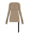 Rick Owens Drkshdw Asymmetric Hem Long Sleeve Ribbed Top In Brown