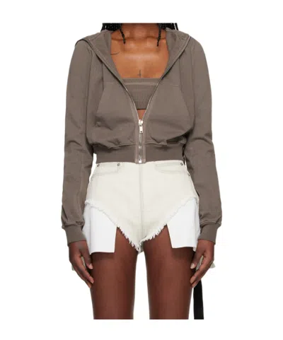 Rick Owens Drkshdw Long-sleeved Cropped Sweatshirt In Brown