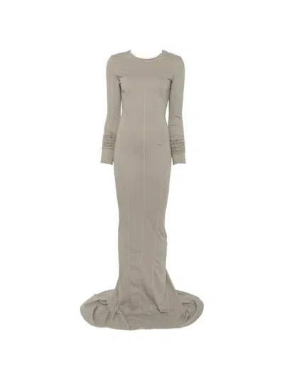 Rick Owens Drkshdw Long-sleeved Maxi Dress With Exposed Stitching In Gray