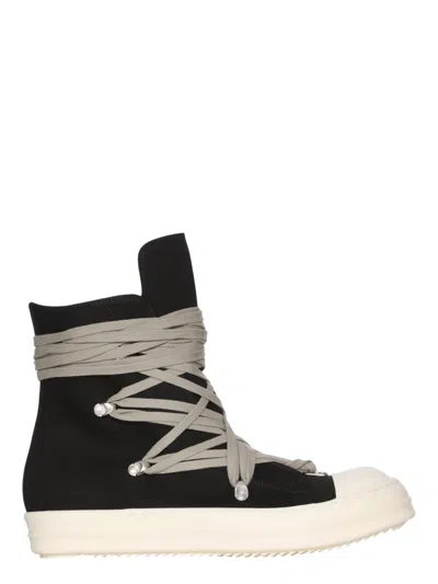 Rick Owens Drkshdw Megalace Overdyed Denim Sneakers, Black/milk/milk, 13 oz