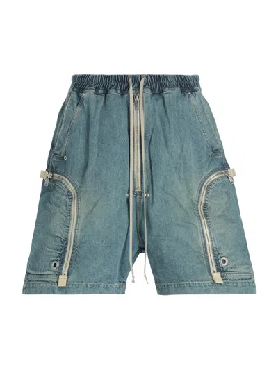 Rick Owens Drkshdw Men's Bauhaus Pods Drawstring Denim Shorts In Blue