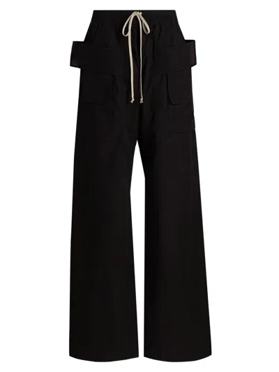 Rick Owens Drkshdw Creatch Wide-leg Cotton-blend Canvas Drawstring Cargo Trousers In Black