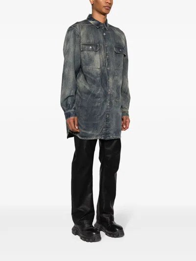 Rick Owens Drkshdw Men Denim Jumbo Outershirt In 16 Hustler