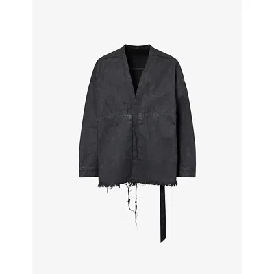 Rick Owens Drkshdw Mens Black Wax Lido Larry Raw-hem Coated-denim Shirt