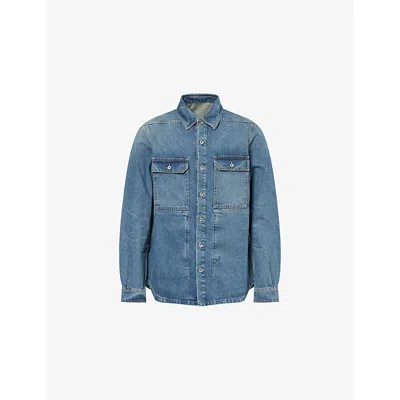 Rick Owens Drkshdw Mens Two-buttoned-pockets Curved-hem Denim Shirt Washed Indigo In Blue