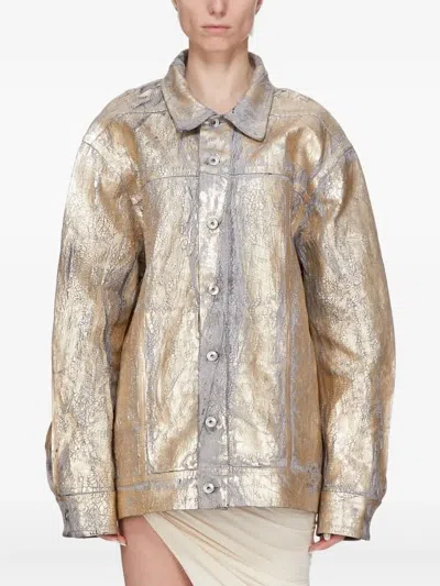 Rick Owens Drkshdw Metallic Cracked-effect Jacket In Gold
