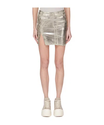 RICK OWENS DRKSHDW METALLIC FRAYED-EDGE MINI SKIRT