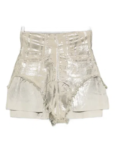 Rick Owens Drkshdw Metallic Frayed Shorts In Silver