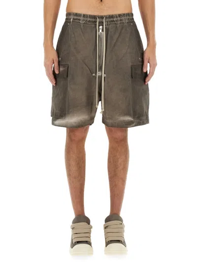 Rick Owens Drkshdw Cargo Bermuda Shorts Elastic Waistband In Grey