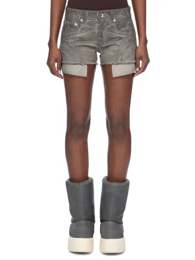 Rick Owens Drkshdw Mid-rise Denim Shorts With Six Pockets And High Raw Hem In Grigio