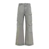Rick Owens Drkshdw Wide Leg Cargo Style Denim Trousers In Gray