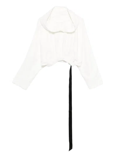 Rick Owens Drkshdw Mini Cropped Hooded Sweatshirt With Drawstring Hem In White