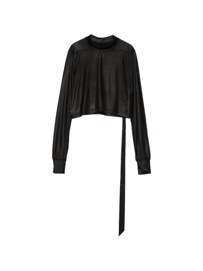 Rick Owens Drkshdw Mini Cropped T-shirt With Ribbed Collar In Black