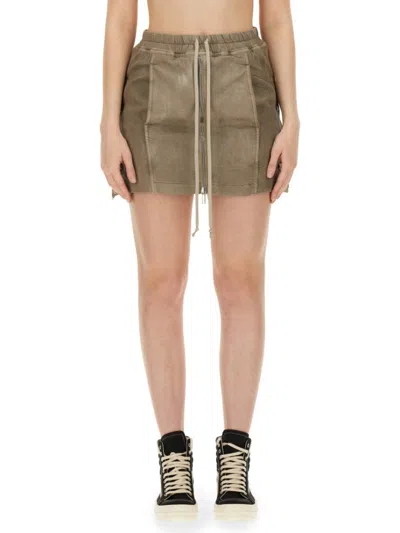 Rick Owens Drkshdw Cotton Denim Mini Lido Skirt In Nude