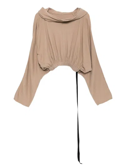 Rick Owens Drkshdw Mini Semi-sheer Cupro Tunic With Hood In Brown