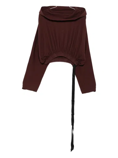 Rick Owens Drkshdw Mini Semi-sheer Hooded Tunic With Elastic Hem In Brown