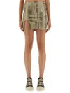 Rick Owens Drkshdw High Waist Metallic Finish Skirt With Front Slit In Brown
