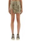 Rick Owens Drkshdw High Waist Metallic Finish Skirt With Front Slit In Silver