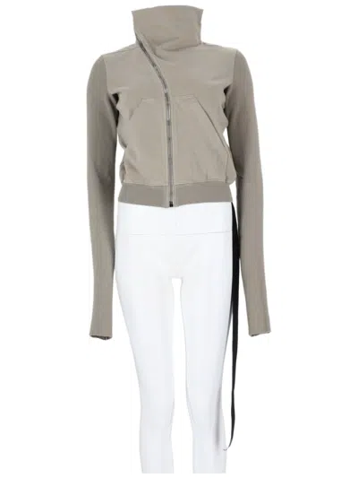 Rick Owens Drkshdw Mountain Cropped Asymmetrical Zip Cotton Jacket In Gray