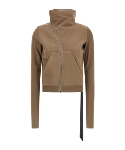 Rick Owens Drkshdw Turtleneck Asymmetrical-zip Sweatshirt In Brown