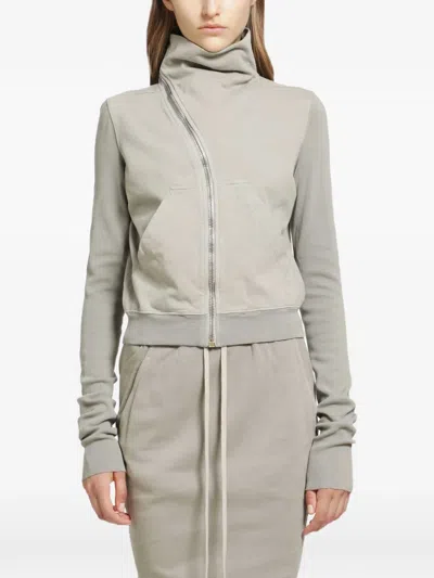 Rick Owens Drkshdw Mountain Cropped Asymmetrical Zip Cotton Jacket In Gray