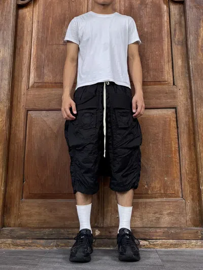 Pre-owned Rick Owens Drkshdw Nylon Polyamide Wrinkled Creatch Cargo Short Pants In Black