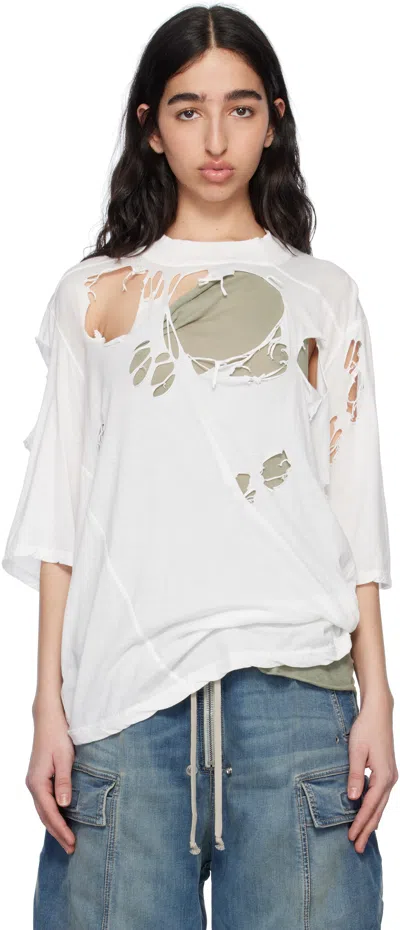 Rick Owens Drkshdw Off-white Hollywood Walrus T-shirt In 11 Milk