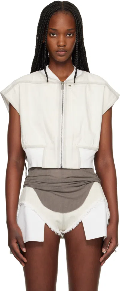 Rick Owens Drkshdw Off-white Temple Tatlin Denim Bomber Vest In Red