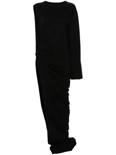 Rick Owens Drkshdw One-shoulder Cotton Long Dress In Black