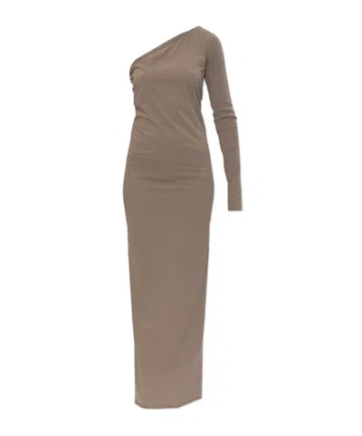 Rick Owens Drkshdw One Shoulder Dress In Brown