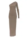 Rick Owens Drkshdw One-shoulder Long-sleeve Maxi Dress In Brown