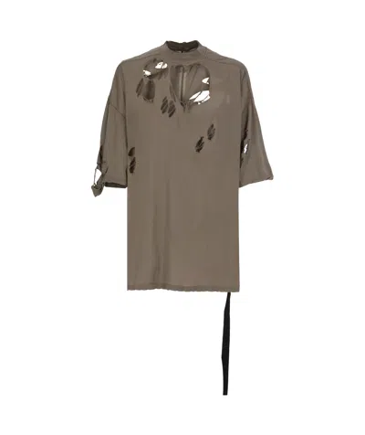 Rick Owens Drkshdw Open-necked Black Shirt In Brown