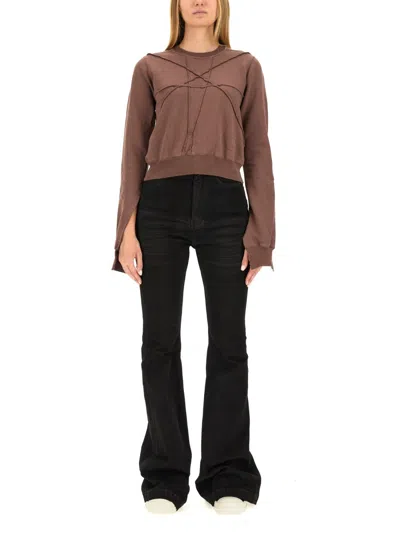 Rick Owens Drkshdw Organic Cotton Cropped Sweatshirt In Brown
