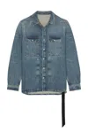 Rick Owens Drkshdw Mens Two-buttoned-pockets Curved-hem Denim Shirt Washed Indigo