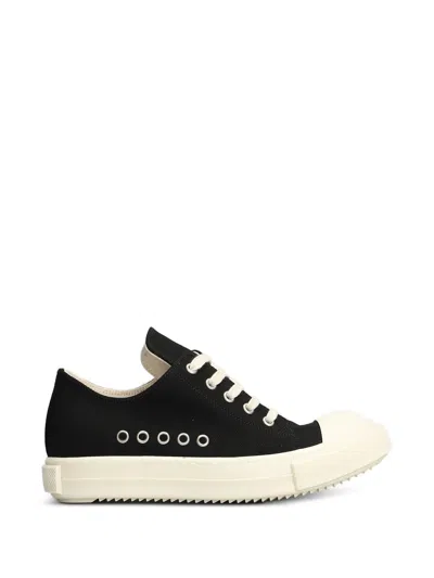 Rick Owens Drkshdw Overdyed Denim Lace-up Sneaker With Shark-tooth Toe Caps And Bumper Sole In Black