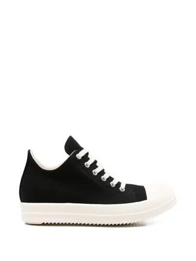 Rick Owens Drkshdw Overdyed Denim Lace-up Sneakers With Round Leather Toe In Black