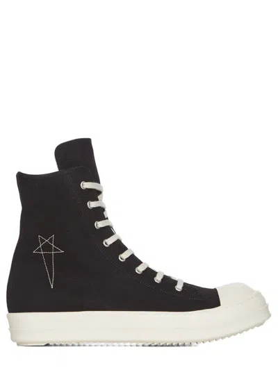 Rick Owens Drkshdw Overdyed Denim Sneaker With Front Lace-up And Side Zip In Black
