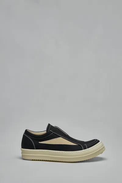 Rick Owens Drkshdw Overdyed Denim Suede Laceless Vintage Sneakers In Black
